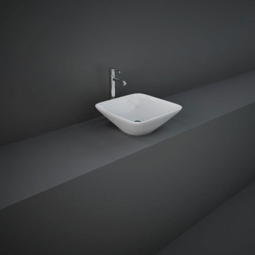 RAK Variant Square Countertop Wash Basin 360mm Wide 0 Tap Hole - Alpine White