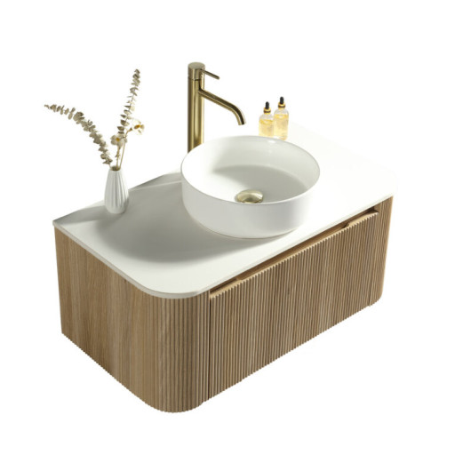 Flauto Fluted Curve Wall Hung Basin Unit 870mm Country Oak