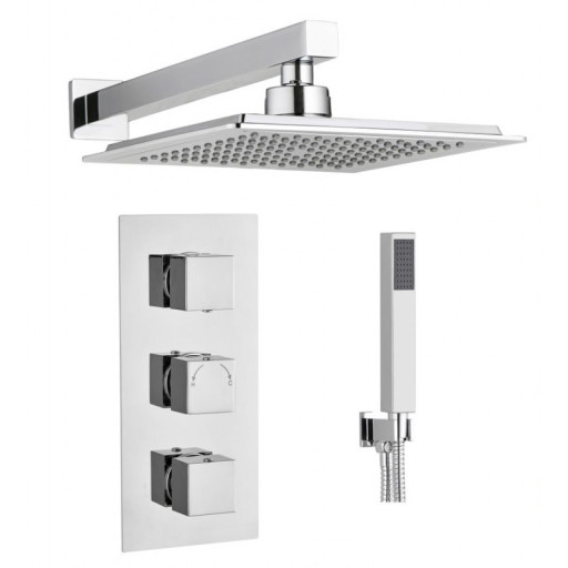 Square Concealed Thermostatic 3 Handle 2 Way Shower Kit (Wall Kit)