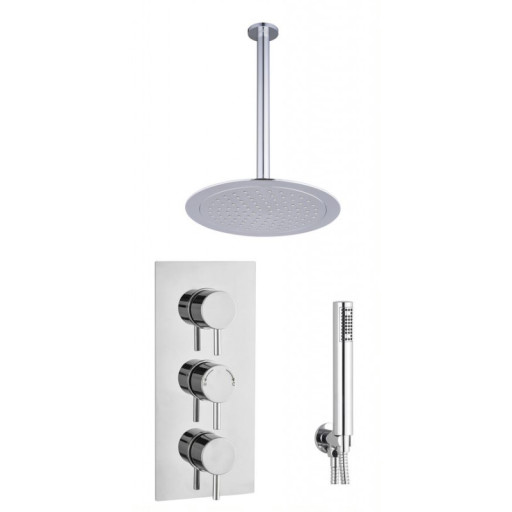 Round  Concealed Thermostatic 3 Handle 2 Way Shower Kit (Ceiling Kit)