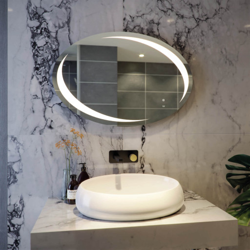 RAK Hades 900 x 600mm LED Illuminated Oval Mirror With Demister And Touch Sensor Switch