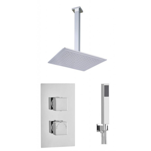 Square Concealed Thermostatic 2 Handle 2 Way Shower Kit (Ceiling Kit)