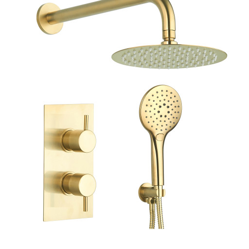 Brushed Brass Round Concealed Thermostatic Shower Pack