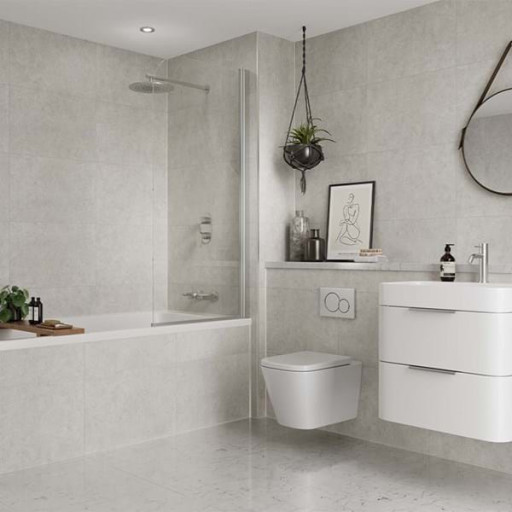White Mineral Tile Effect Waterproof Bathroom Panel 600mm wide