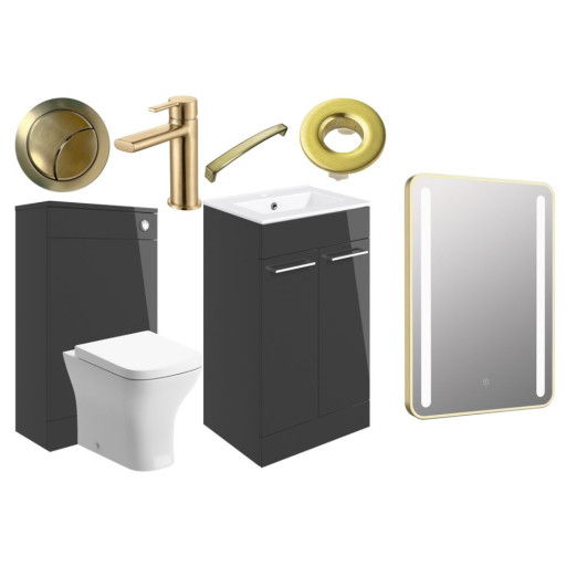 Moderno 510mm F/S Furniture Pack - Anthracite Gloss w/Brushed Brass Finishes