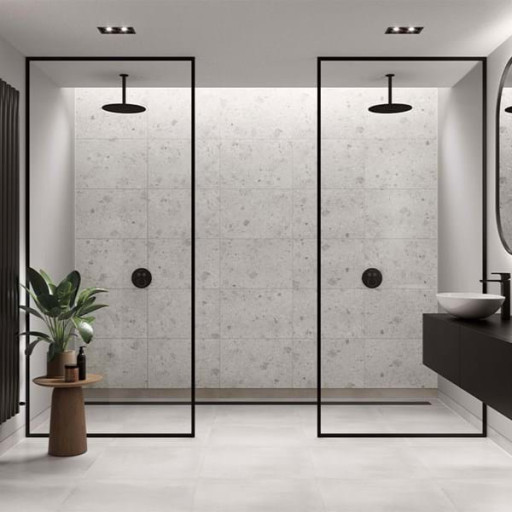 White Terrazzo Tile Effect Waterproof Bathroom Panel 600mm wide