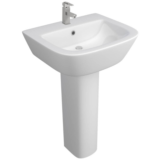 Kartell K-Vit Project Square White 535mm 1 Tap Hole Basin With Full Pedestal