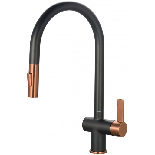 Tailored Mayhill Black & Rose Gold Single Lever Pull Out Kitchen Tap
