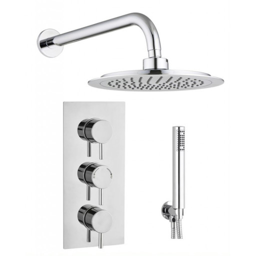 Round Concealed Thermostatic 3 Handle 2 Way Shower Kit (Wall Kit)
