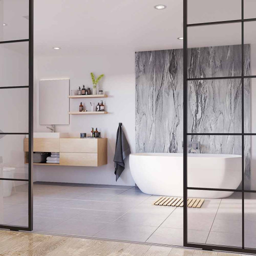Showerwall Grey Volterra Texture 900mm – Square Edge.