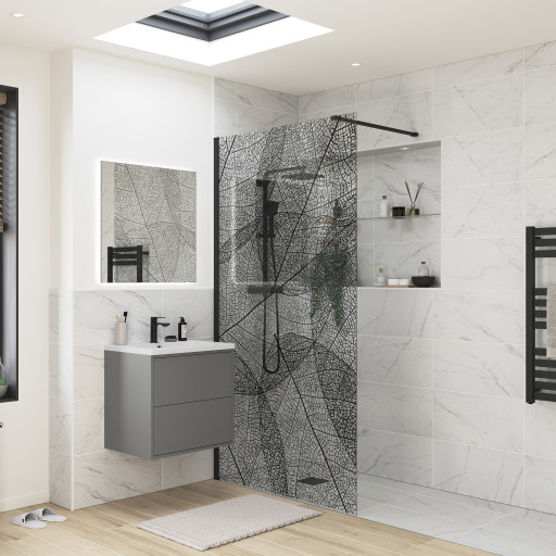 Ninox 1200mm Black Leaf Design Wetroom Panel