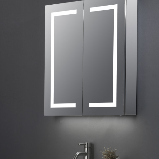 Max Double Door LED Mirror Cabinet w. Demist, Shaver Point & USB Charger