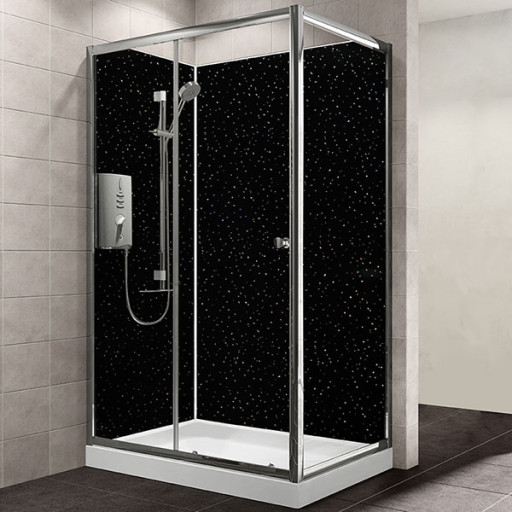 1m Wide Black Sparkle UPVC Shower Panel.