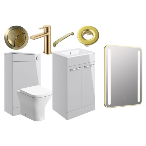 Moderno 510mm F/S Furniture Pack - Grey Gloss w/Brushed Brass Finishes