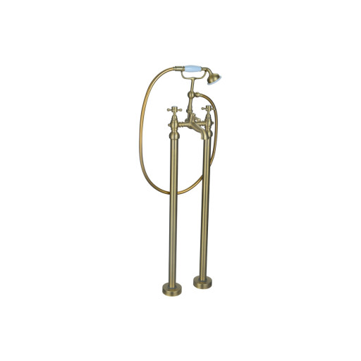 Lazio Floor Standing Bath/Shower Mixer & Shower Kit - Brushed Brass