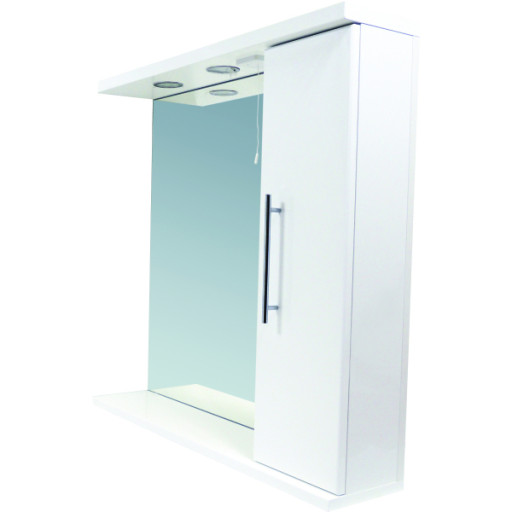 Lanza 750mm Mirror with Side Cabinet and Lights Gloss White