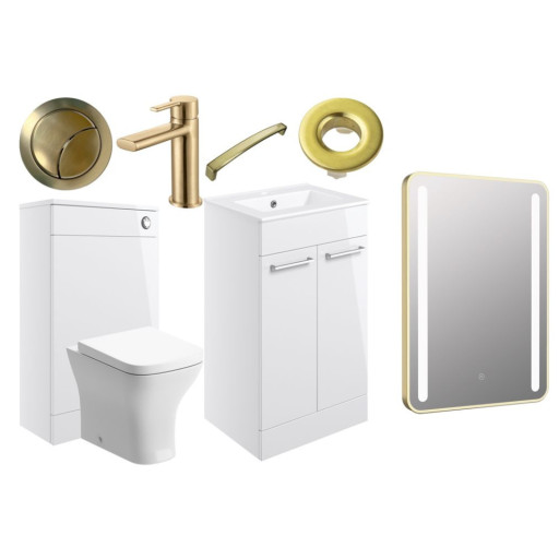 Moderno 510mm F/S Furniture Pack - White Gloss w/Brushed Brass Finishes