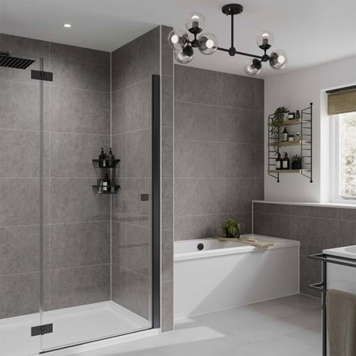 Grey Mineral Tile Effect Waterproof Bathroom Panel 600mm wide