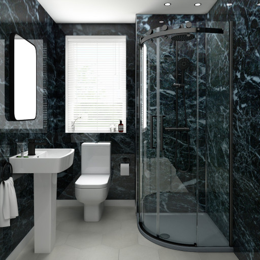1m Wide Black Marble UPVC Shower Panel.