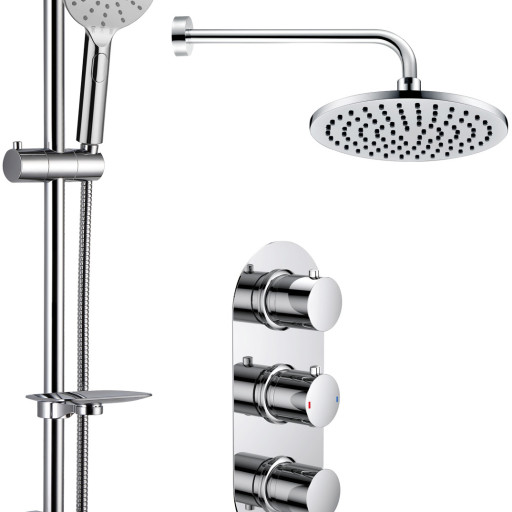 Alessandria Shower Pack Four - Two Outlet Triple Shower Valve with Riser & Overhead Kit