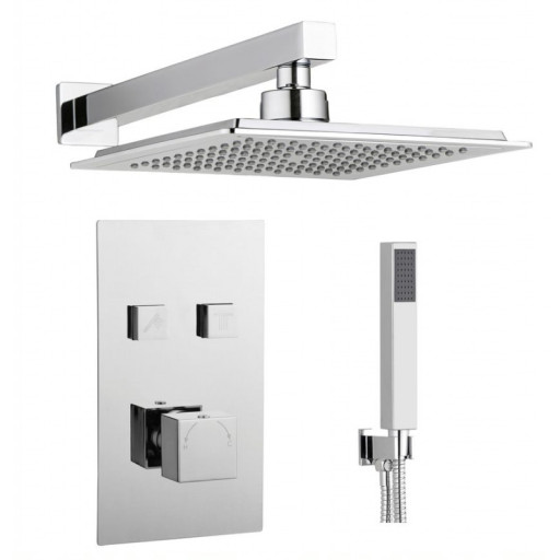 Tailored Square Chrome Twin Push Button Concealed Overhead Shower Kit
